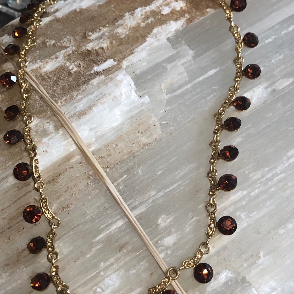 Gold necklace w/ brown diamond like stones-topaz - Picture 3 of 8